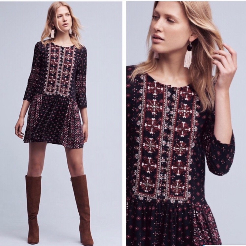 Anthropologie Vanessa Virginia Embroidered Dress M